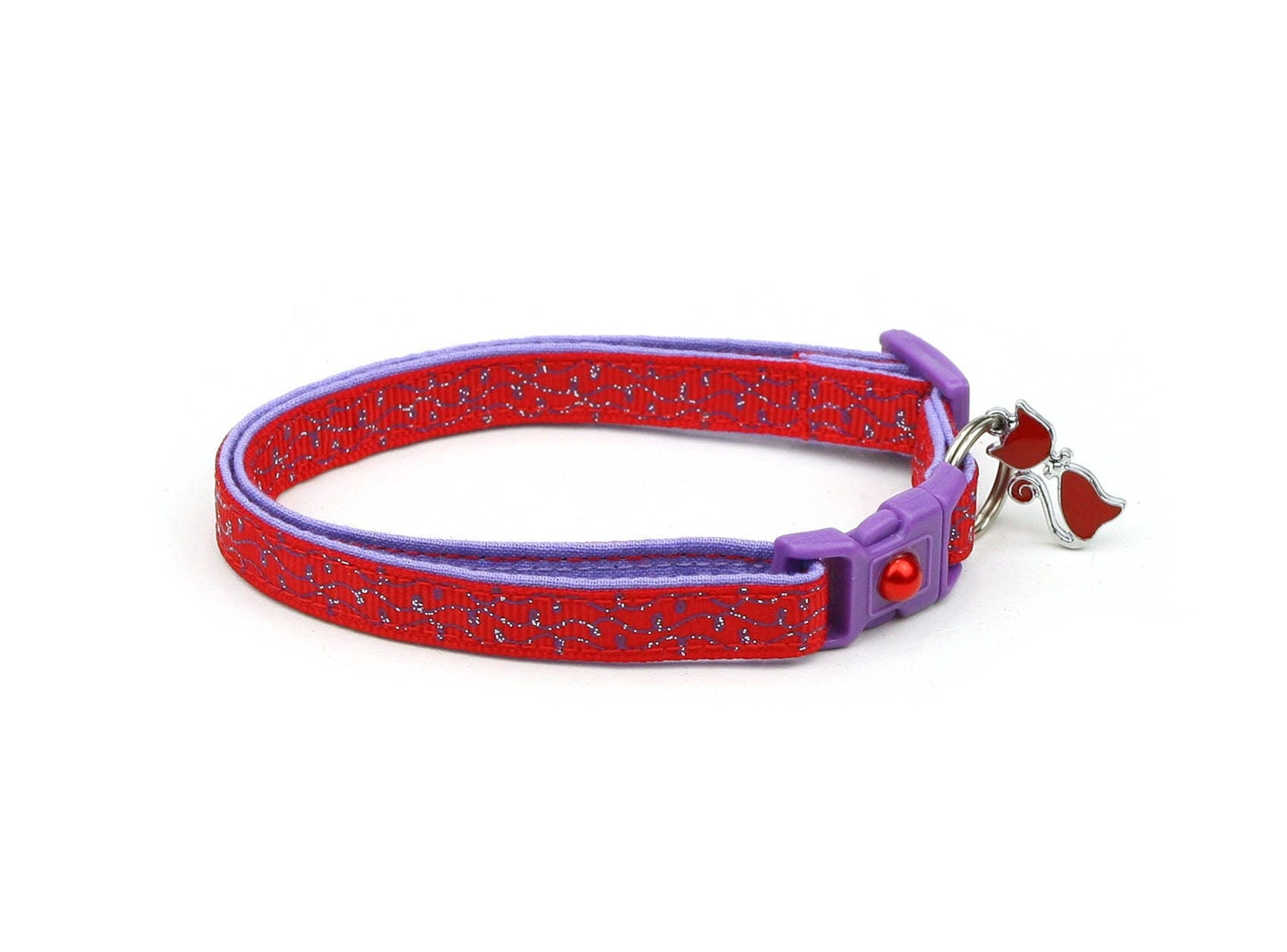 Purple Squiggles on Red Cat Collar-4