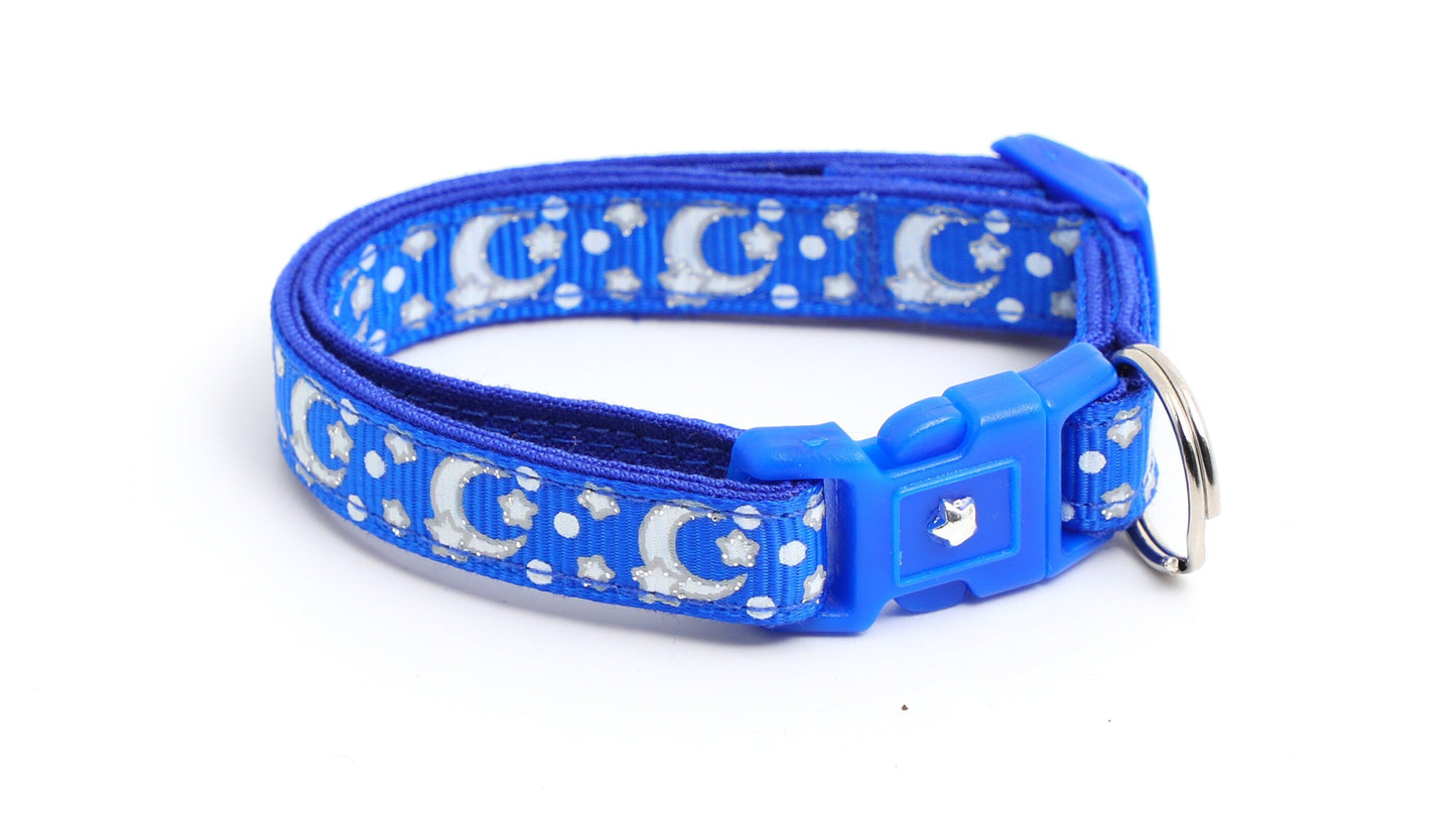 Silver Moons and Stars on Sapphire Blue Cat Collar-7