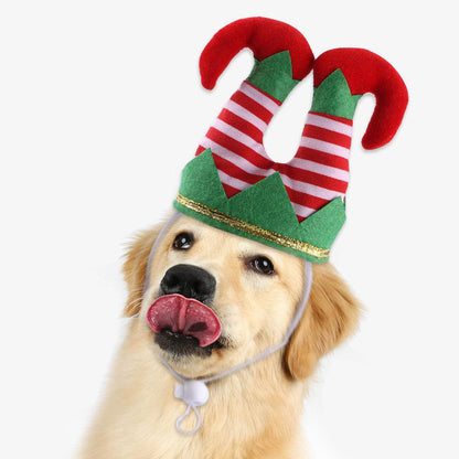 Pet Christmas Dress Up Set: Festive Hat And Funny Striped Clown Headgear For Dogs-4