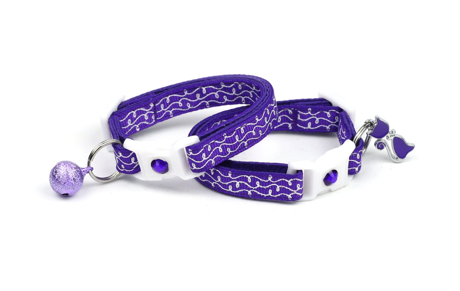White Squiggles on Purple Cat Collar-2