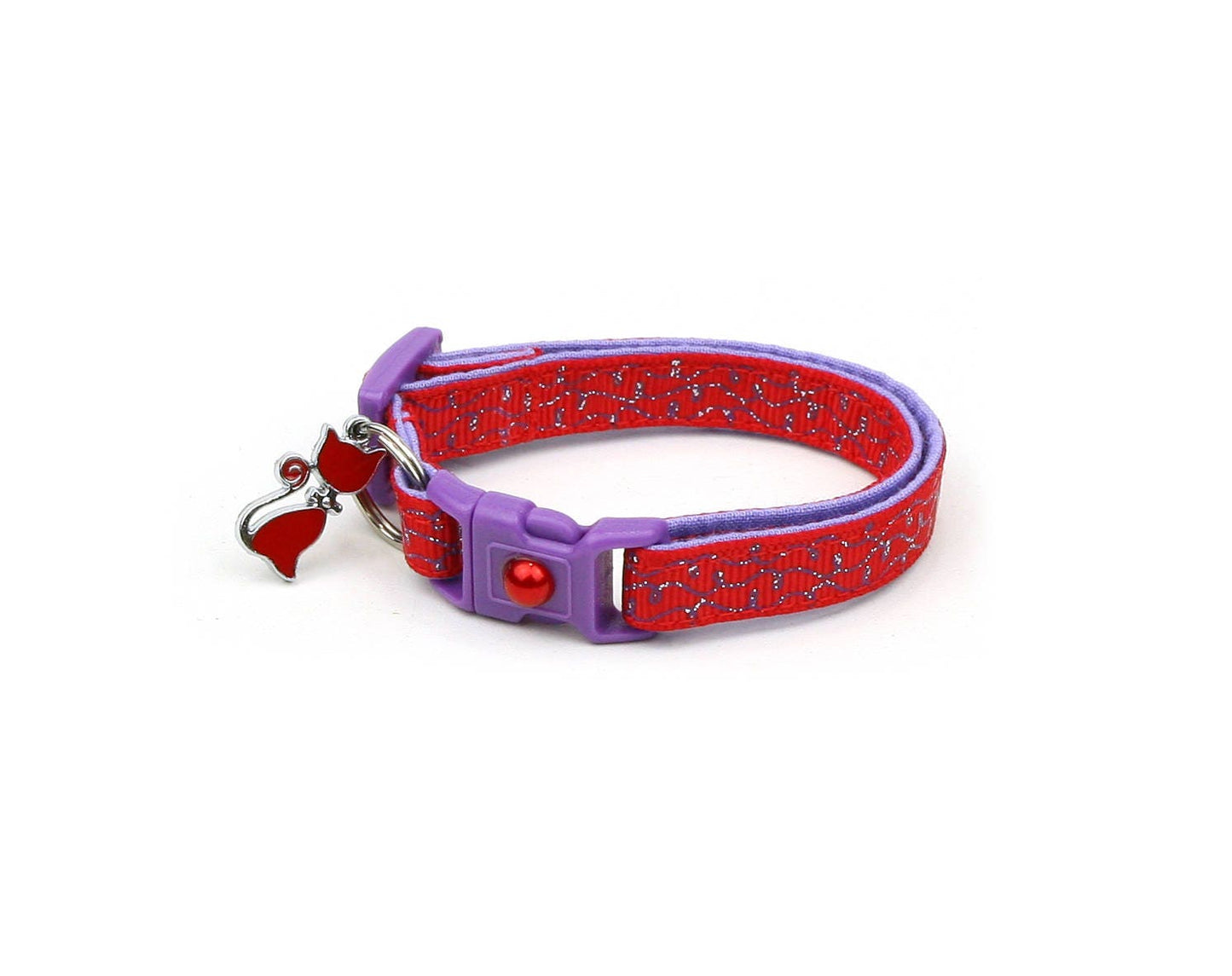 Purple Squiggles on Red Cat Collar-1