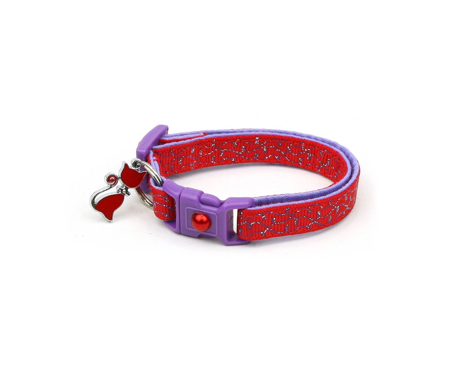 Purple Squiggles on Red Cat Collar-1
