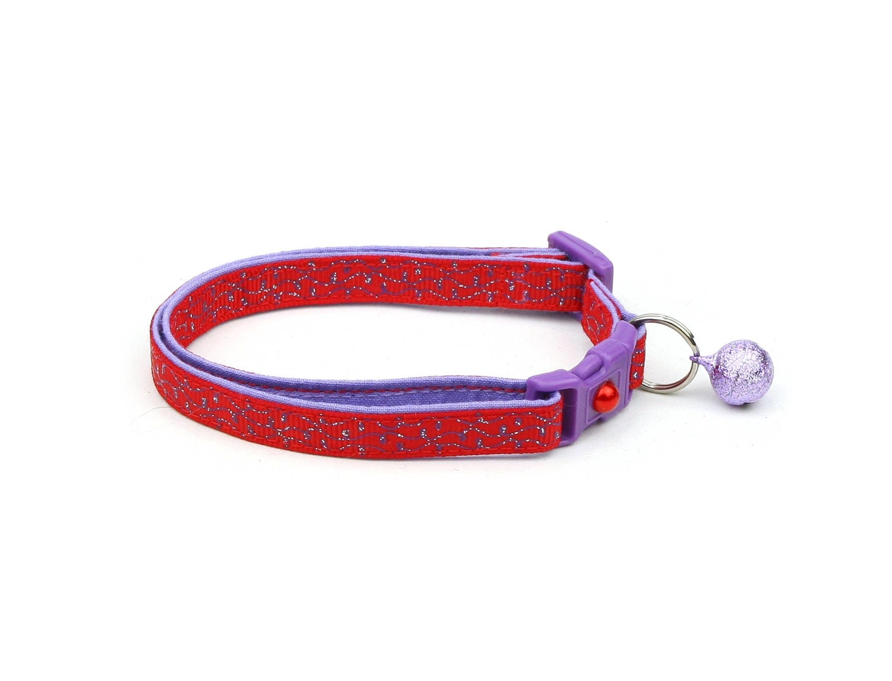 Purple Squiggles on Red Cat Collar-3