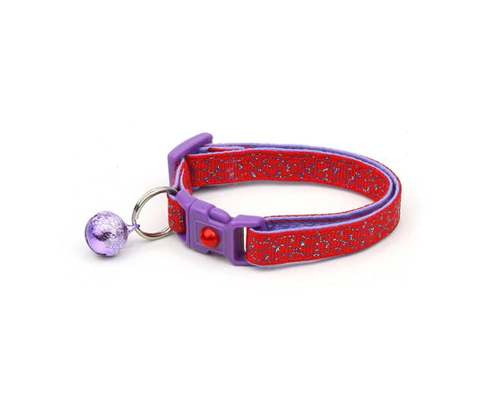 Purple Squiggles on Red Cat Collar-0