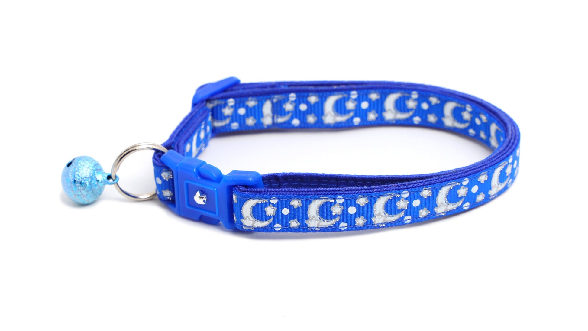 Silver Moons and Stars on Sapphire Blue Cat Collar-3