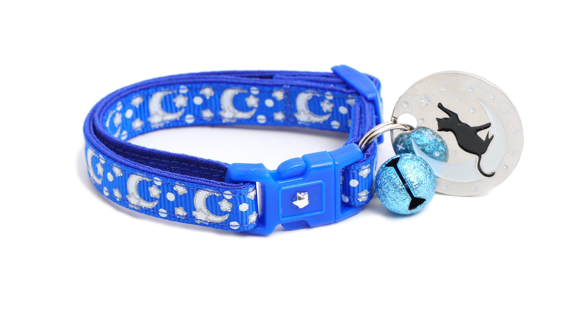 Silver Moons and Stars on Sapphire Blue Cat Collar-4