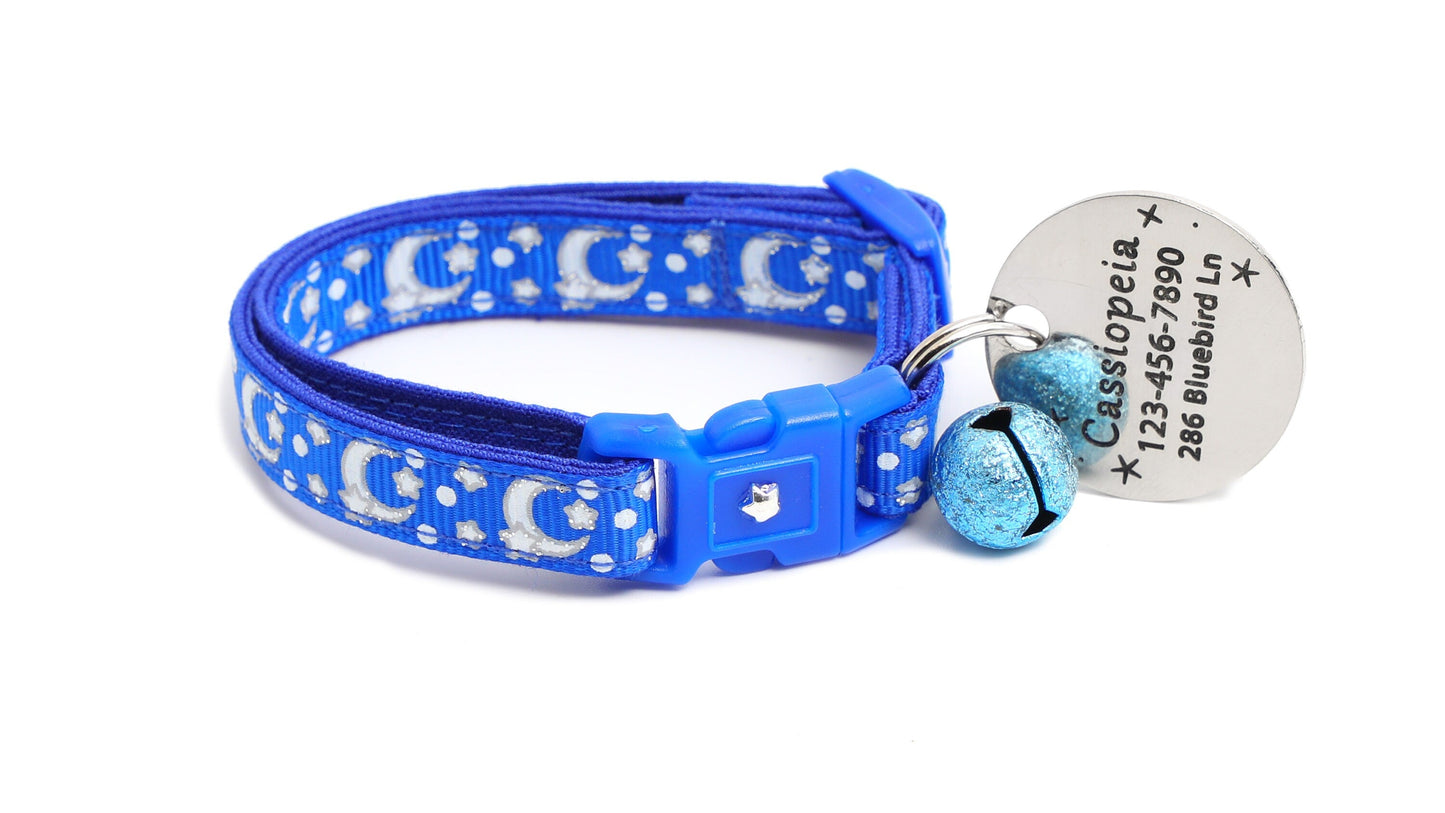 Silver Moons and Stars on Sapphire Blue Cat Collar-6