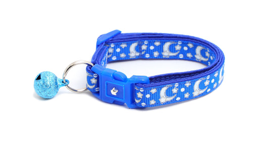 Silver Moons and Stars on Sapphire Blue Cat Collar-0